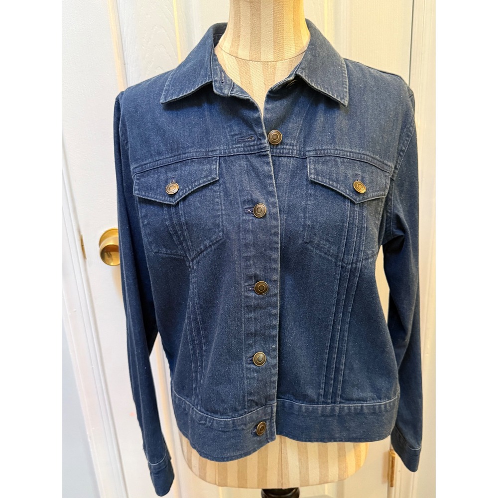 Talbots Petites Dark Wash Denim Jacket Womens Medium Button Front Cotton Trucker